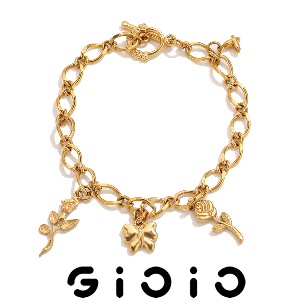 

GIOIO Stainless Steel Golden Butterfly Rose Pendant Bracelets New Fashion Bracelet Jewelry Designed for Women Suitable As Gifts
