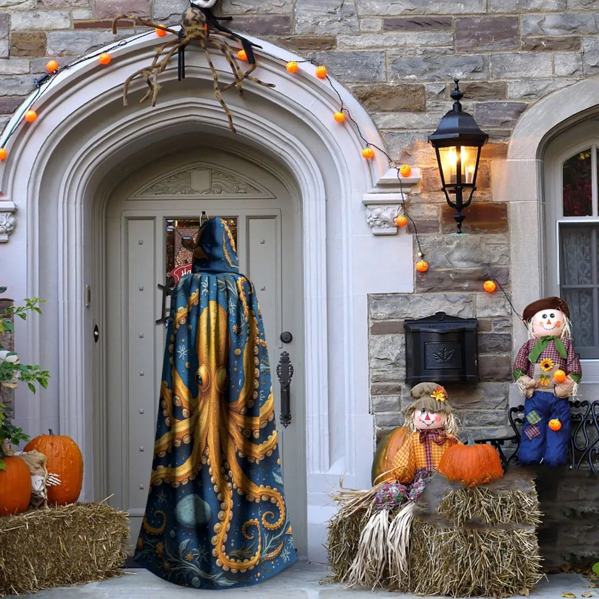 Capa larga con capucha y marco de tentáculos de pulpo, disfraz Medieval de bruja, capa de Cosplay, Halloween, vampiro, adulto, Unisex