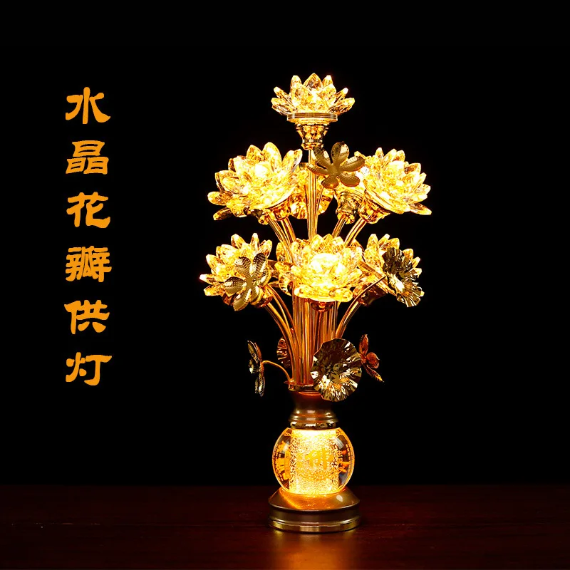 HT Crystal vase lotus lamp led household Bodhisattva supply temple  temple 24 hours plug-in everbright lamp