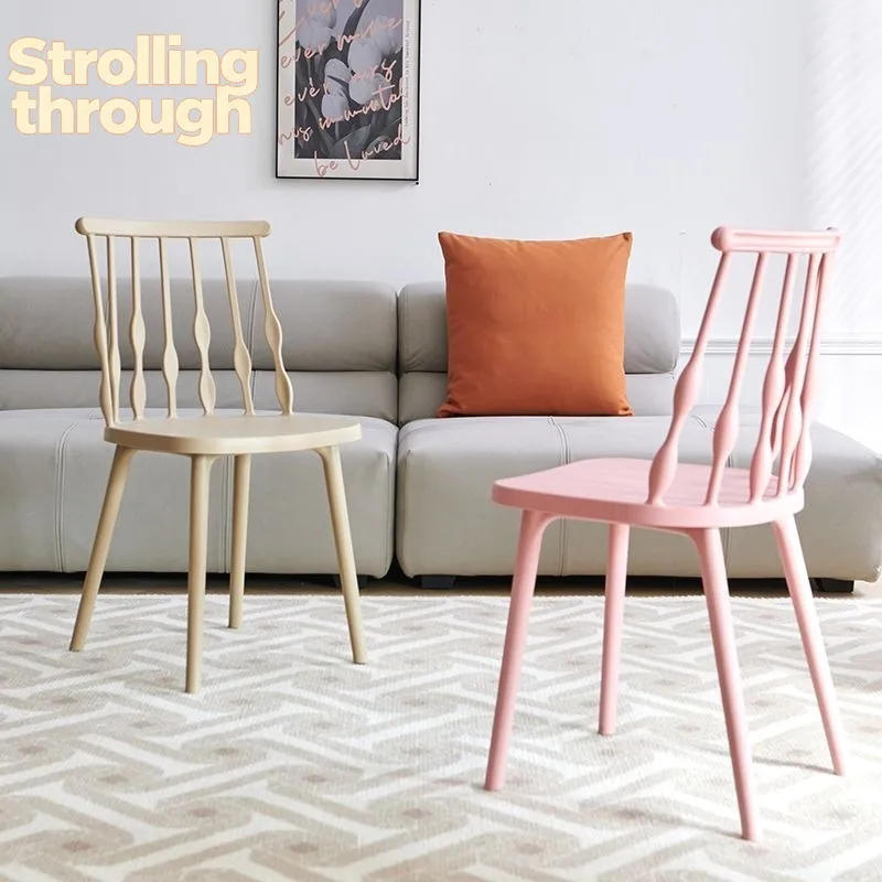 

Пластиковый стул со спинкой для дома, современный простой офисный стул, креативный обеденный стул в кремовом стиле, утолщенный