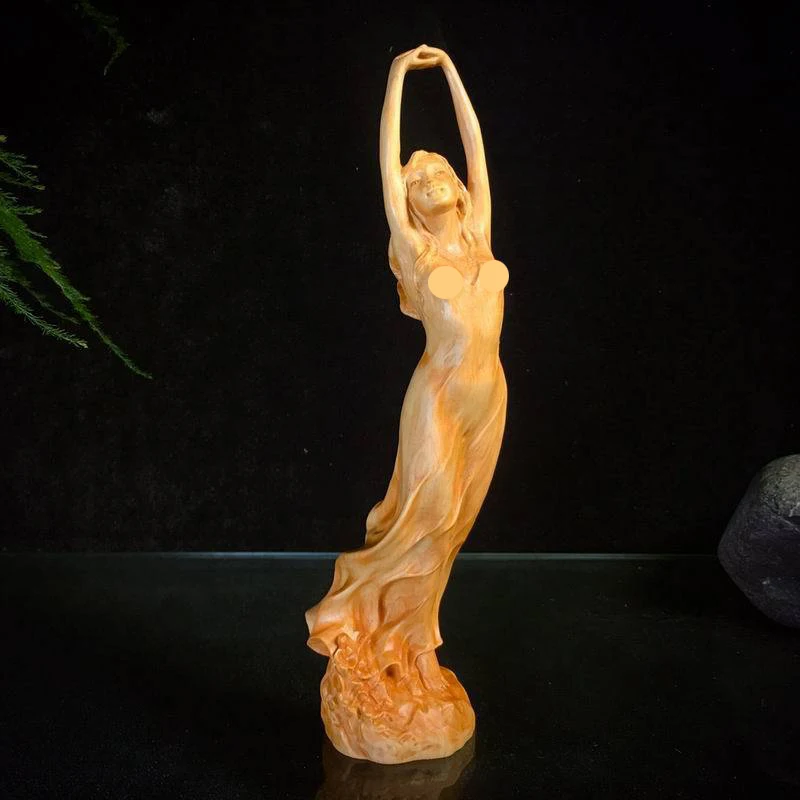 

Cliff Cypress Wooden Hand-Carved Sexy Girl Statue Ornament,8.85" Goddess Art Sculptures ,For Office Home Decoration Living Room