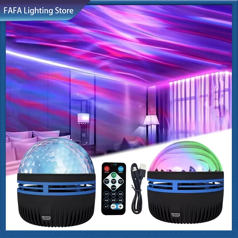 Northern Lights Night Light USB LED Porjection Lamp 360°Rotating Lighting Remote Control Water ripple Projection Light