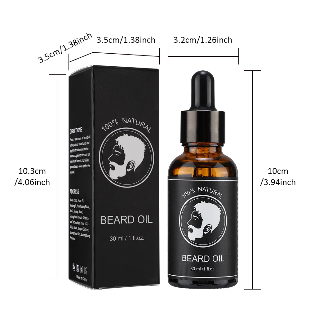 Olio per la crescita della barba dei peli del viso per gli uomini Addensare Morbido Liscio Nutrire l'olio per la barba Baffi naturali Olio essenziale per la cura della barba