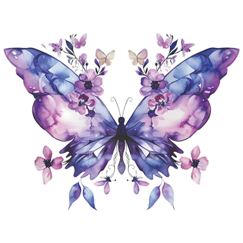 3D Dreamy Purple Butterfly Flower Vinyl Stickers for Room Door Wall Decoration Wallpaper Home Beautification