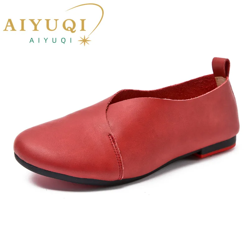 AIYUQI Women\'s Shoes Genuine Leather 2024 New Flat Comfortable Large Size 43 Ladies Shoes 7 Color Non-slip Mother Shoes