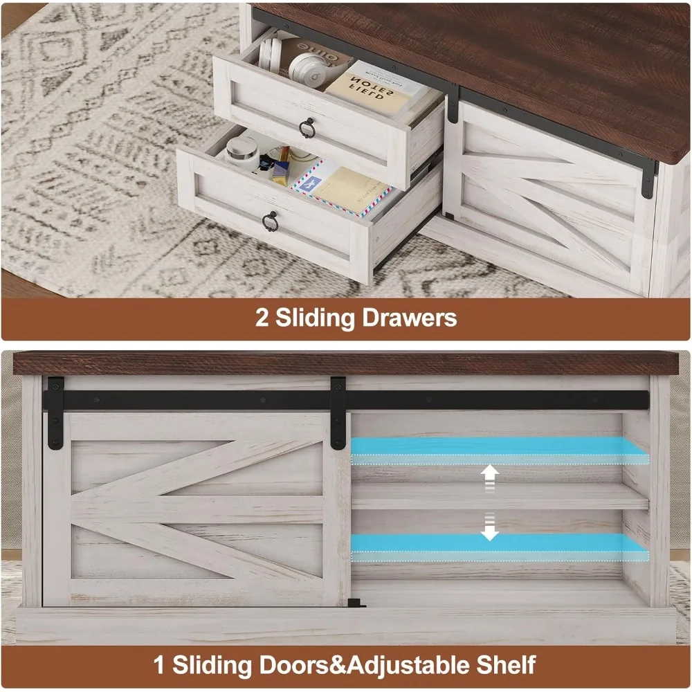 Large Square Farmhouse Style Coffee Table with Lift Top and Storage for Living Room, Ideal Hidden Space Solution