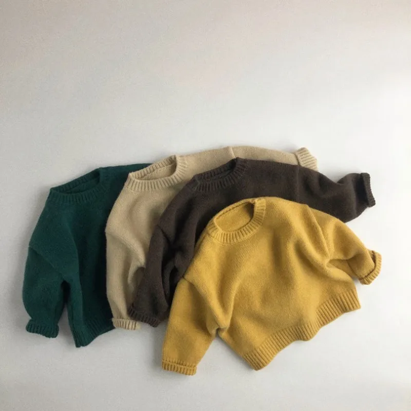 

Autumn Winter New Children Long Sleeve Sweater Baby Girls Knit Thick Pullover Solid Boys Loose Casual Knitwear Kids Warm Clothes