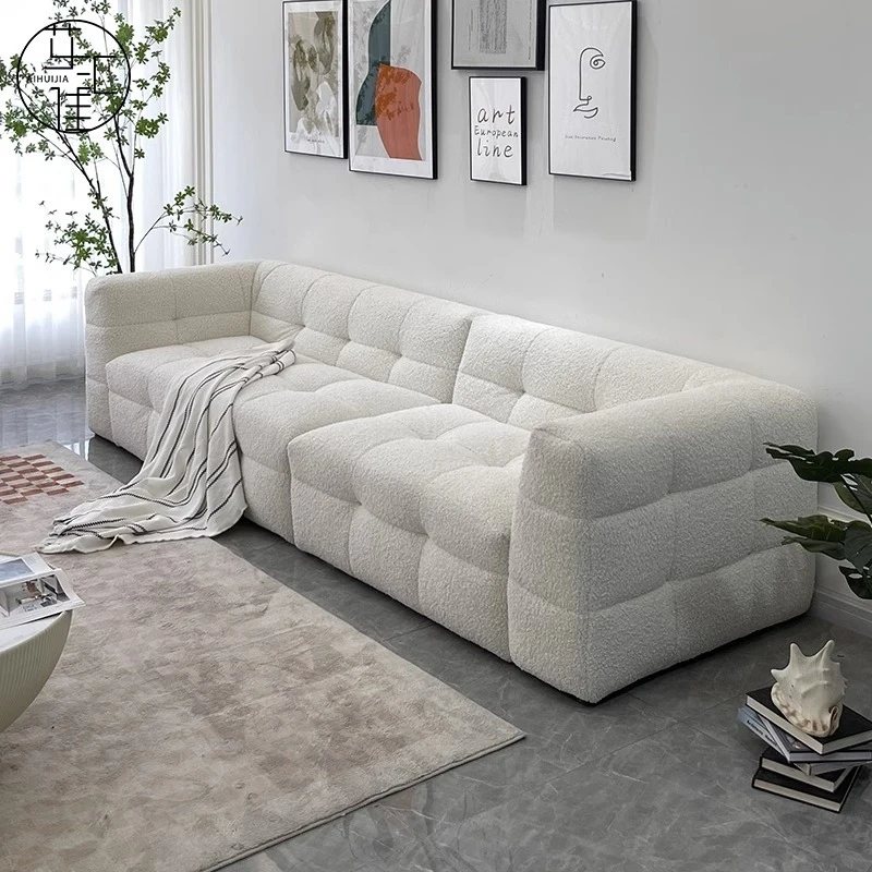 

Диван-тедди из велюра для небольших помещений, итальянский минималистичный прямой трех-четырехместный диван, популярная ткань «Маршмеллоу» S