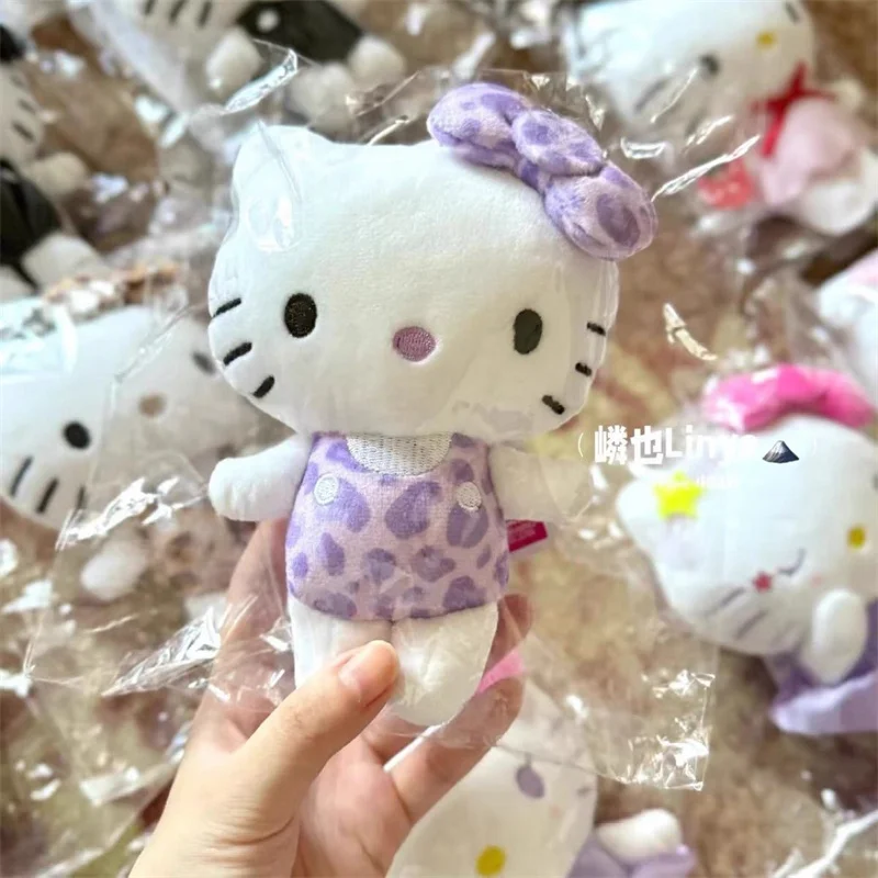 New Sanrio Leopard Print Hello Kitty Plush Doll Keychain Kawaii Pink Kitty Children Pendant Keyring Women Bags Keychains Gifts