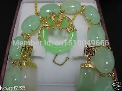 

Hot sale Charming Set Jewelry Green jade Bracelet earring pendant