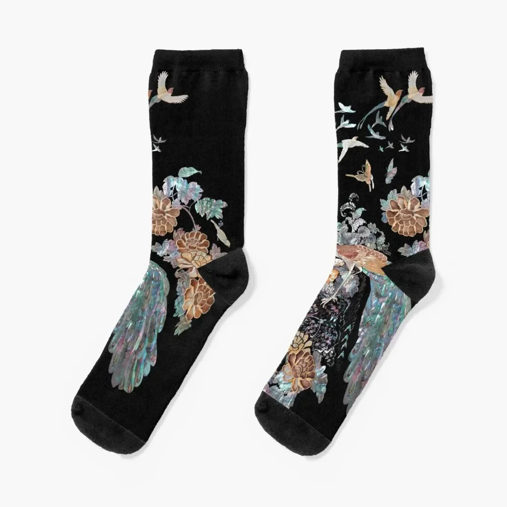 Phoenix, Mother of pearl design art design, Korean traditional Art Socks gift hiking compression Run Male Socks Women's
