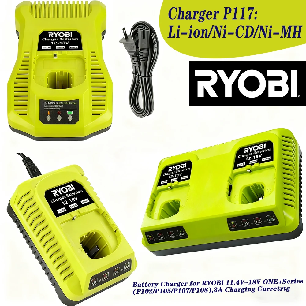 

P117 P118 3A Charger For Ryobi 12V-18V Ni-Cd Ni-Mh Lithium Battery P108 P107, P103, P104, P105, P106 Fast Charging Battery