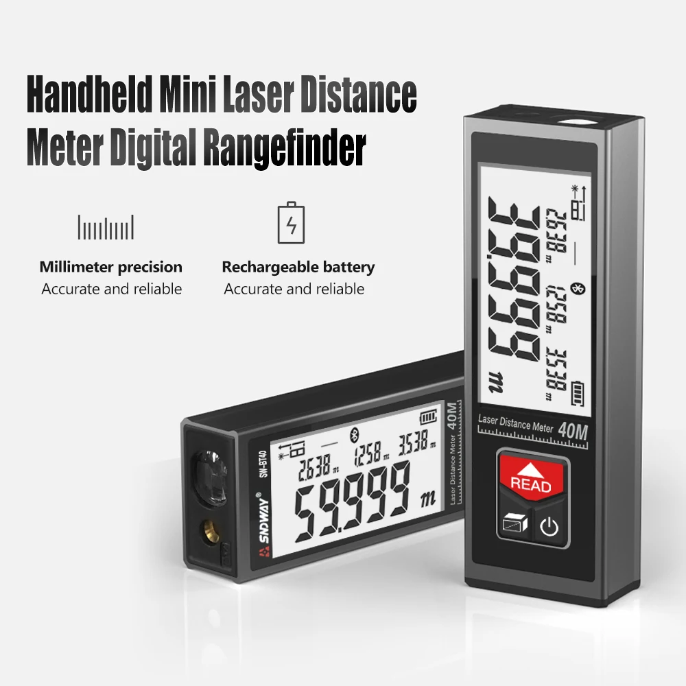 

SNDWAY Laser Distance Meter 40m 50m 60m Chargable Rangefinder Roulette Range Finder Ruler Telemetre Measuring Tape Tools