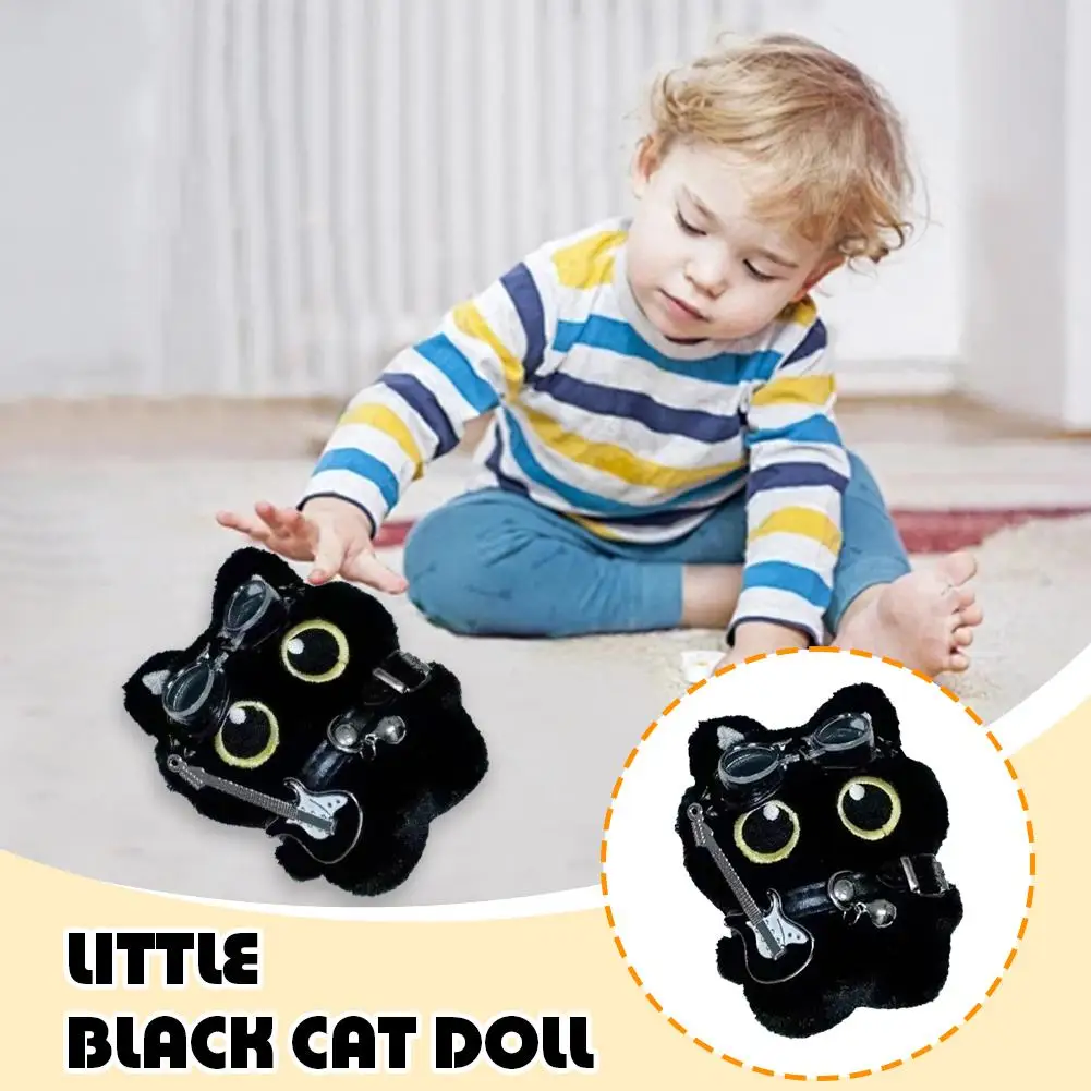Porte-clés en peluche chat noir, musique Rock, 15 Cm, guitare, poupée de Style Punk mignon, pendentif de sac d'école pour amis, cadeau d'anniversaire