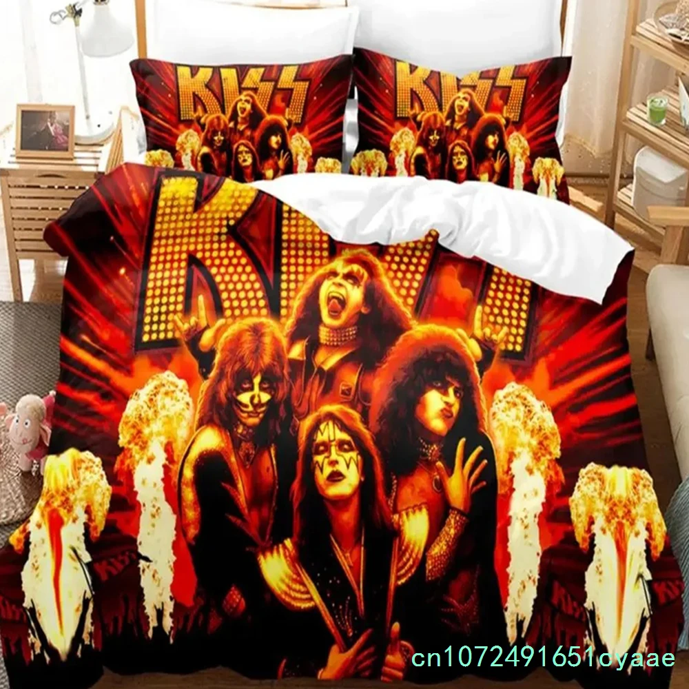 Immagine 3: Set di Biancheria da Letto Kiss Band, Copripiumino Singolo Rock Band, Misure Doppia, Queen, King, Twin per Ragazzi e Adulti, Set Copripiumino Morbido, Idea Regalo