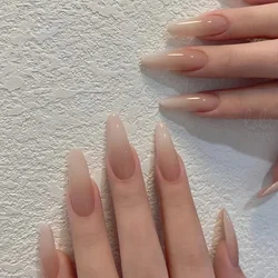 24Pcs White Gradient Press on False Nails Acrylic Stiletto Almond Fake Nail Wearable Solid Color Simple Full Cover Manicure Tips