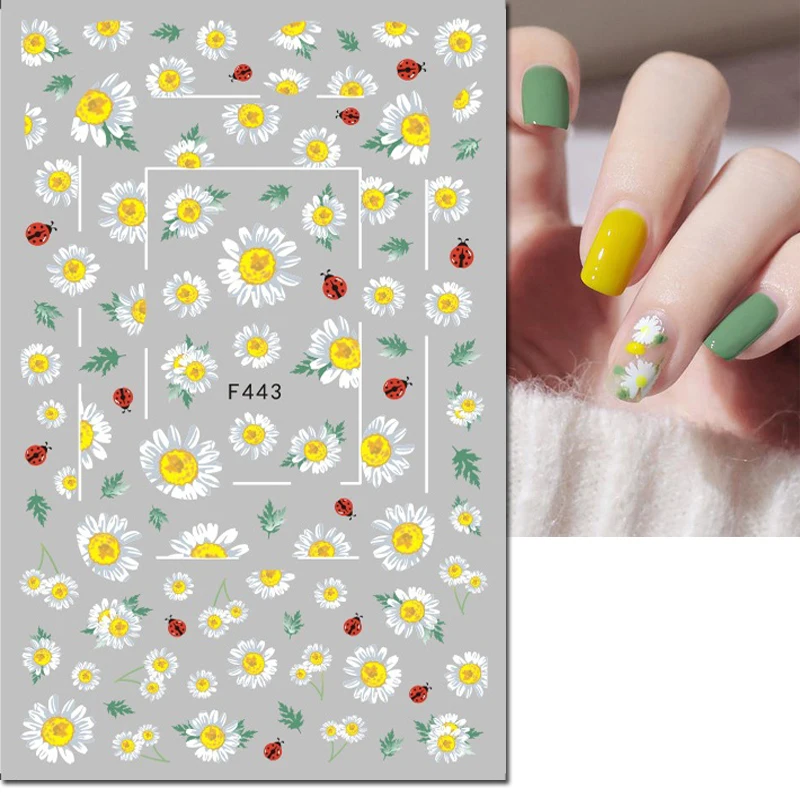 3d Nail Art çıkartmaları geometrik çizgiler papatya ayçiçeği mektuplar yapıştırıcı kaydırıcılar tırnak çıkartmaları dekorasyon manikür için