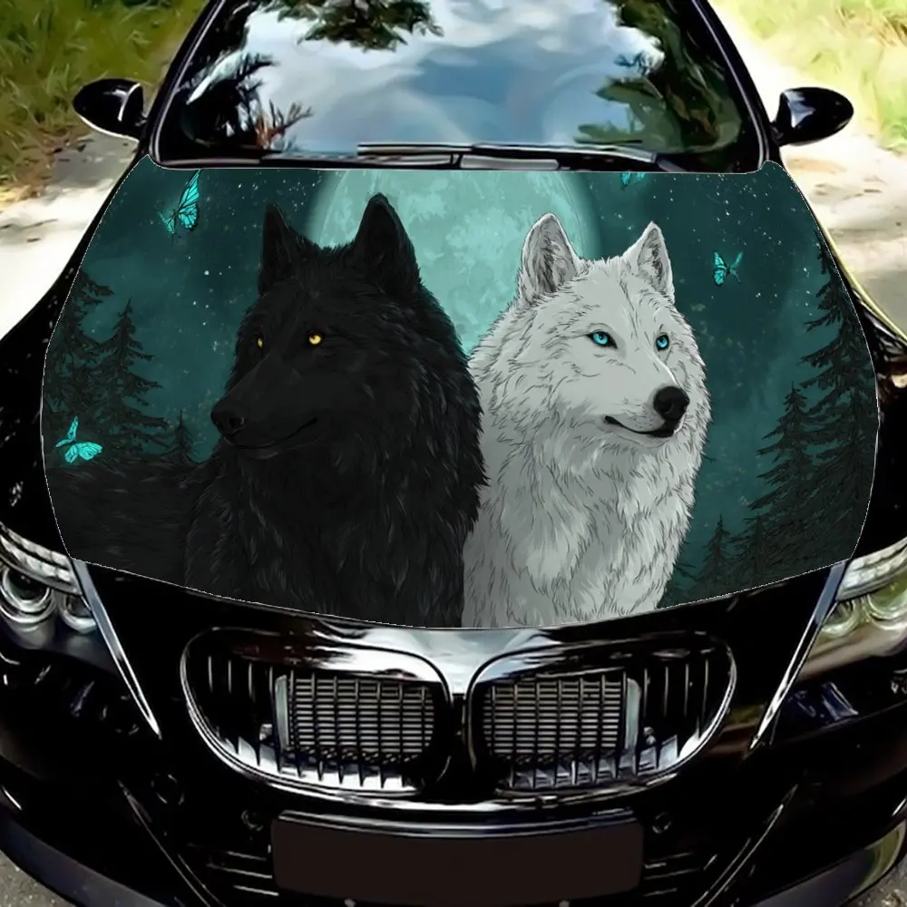 

Cool Black Wolf and White Wolf Car Engine Hood Sticker, Auto Art Decal, Car Exterior Personalized Decoration, Gift for Car Lover