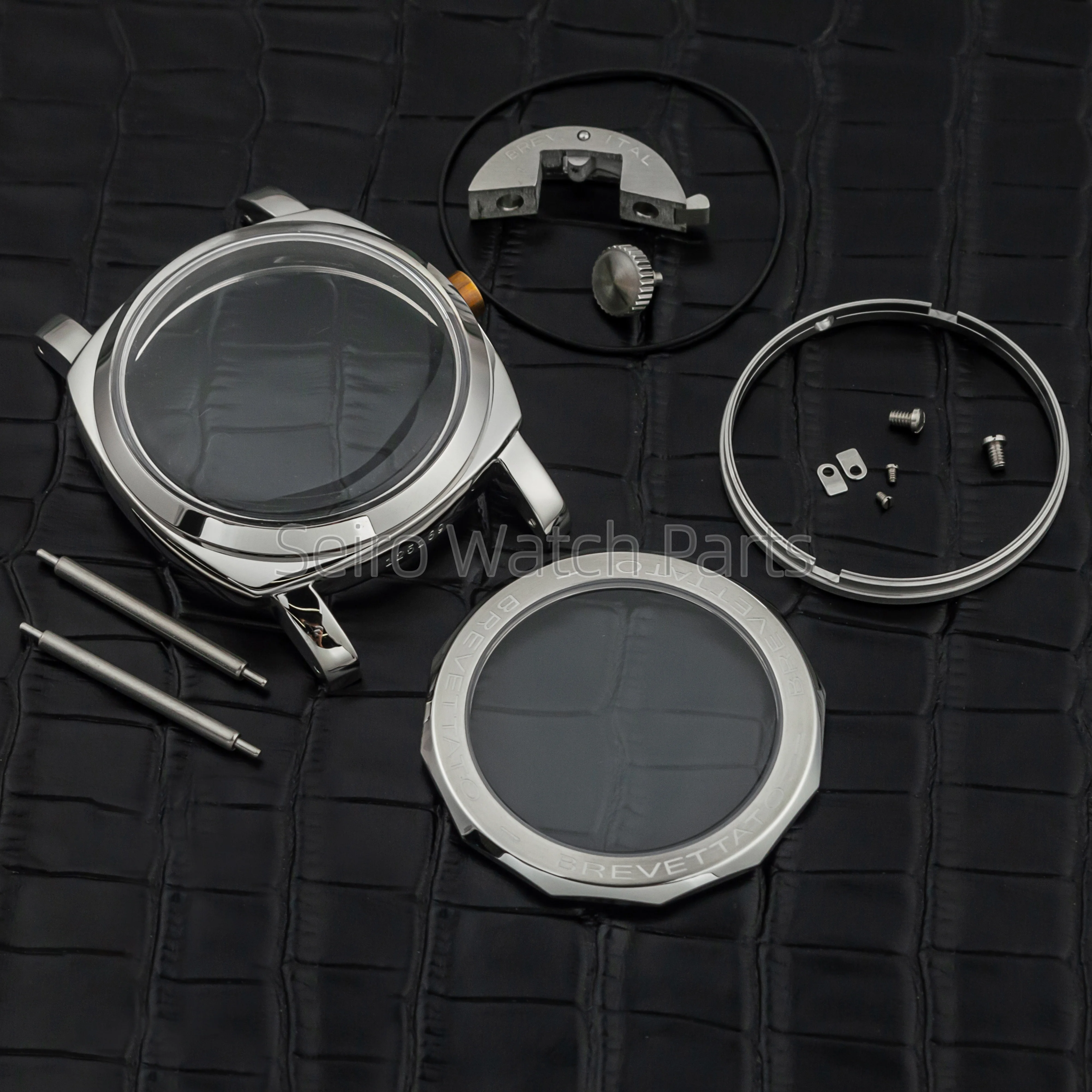 

for PAM 6152 Stainless Steel Watch Case for ETA 6497/6498/ST3600 Movement Retro Vintage 10ATM Waterproof Case Transparent Bottom