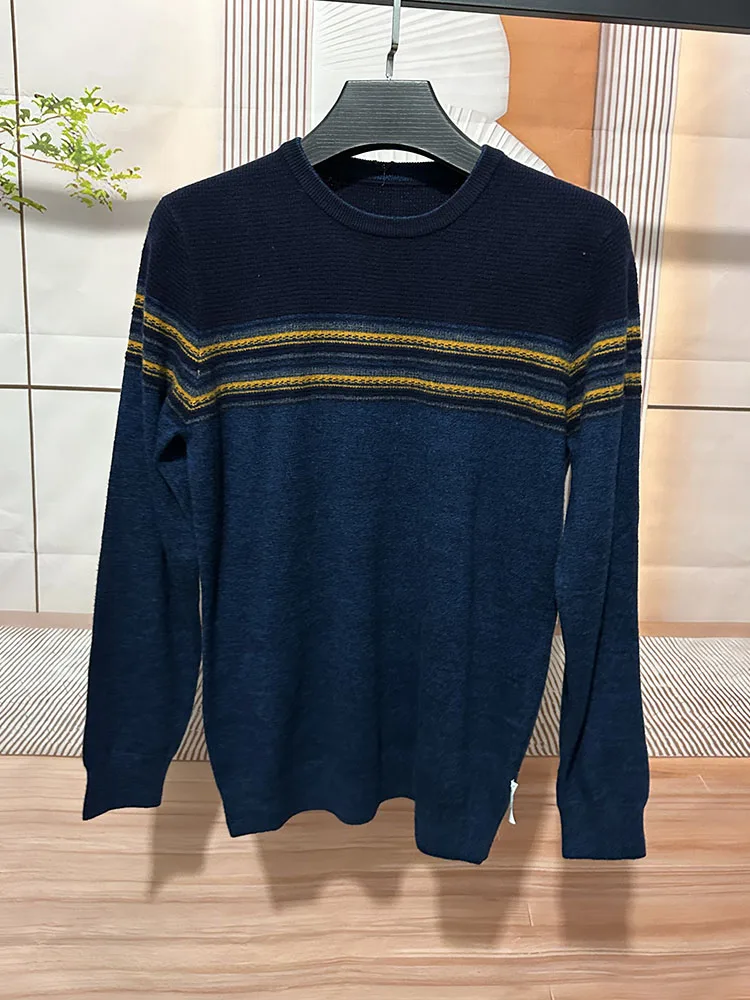 

Comfortable Men's Knitted Wool Sweater Long Sve round Ne Patchwork Casual Sle Warm Polyester Blend Fiber Top