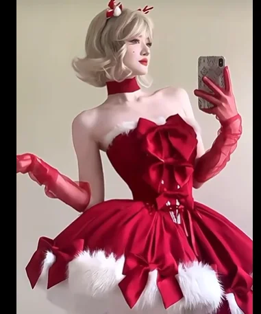 sexy christmas dresses Santa Womens Costume and a marabou fur trimmed Santa hat Womens Red Holiday Dresses Red