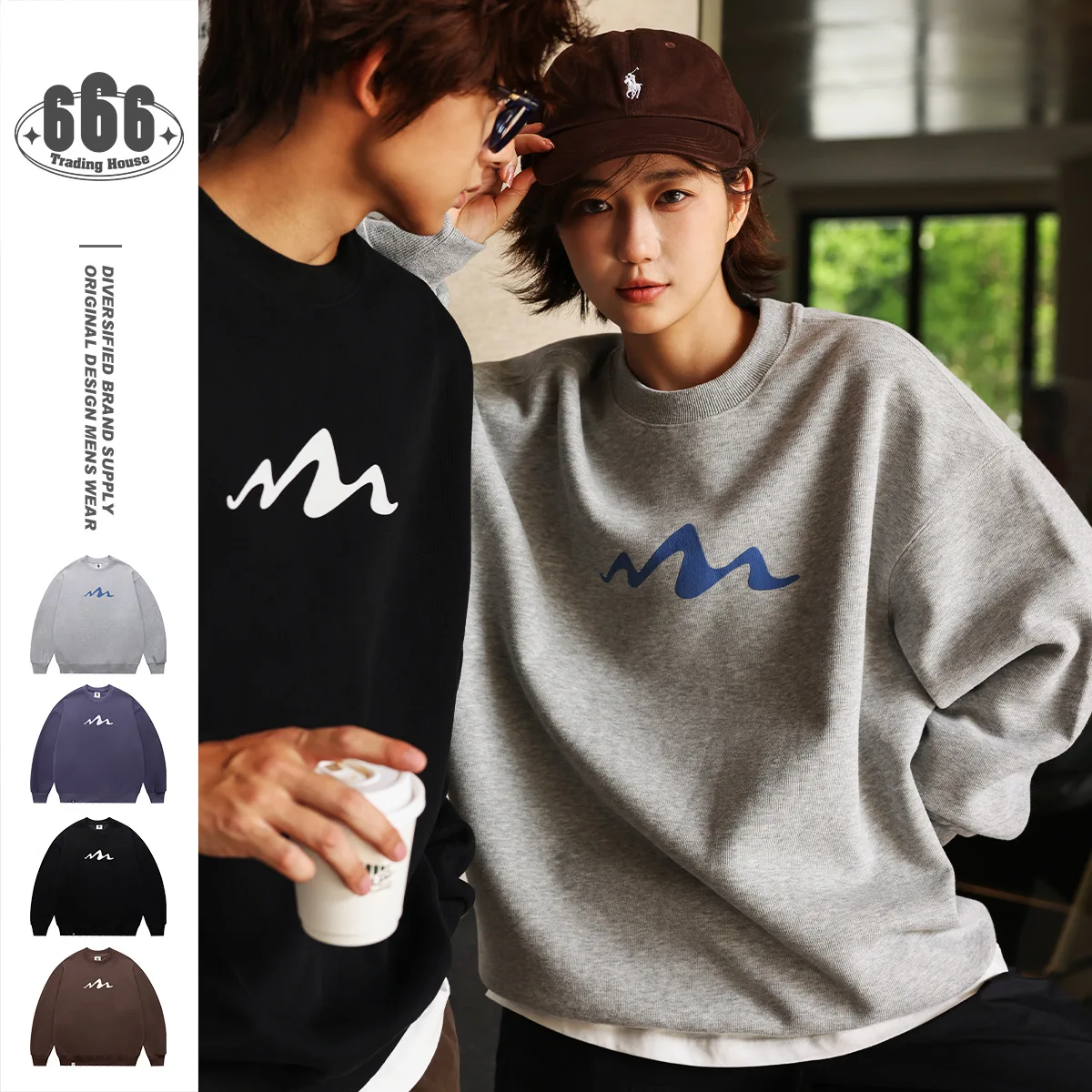 Autumn New Vintage Sweatshirt Japanese Round Neck Pullover Men And Women Couple Printed Sweatshirt