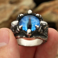 Vintage Claw Demon Eye Dragon Ring For Men Punk Hip Hop Stainless Steel Dragon Claw Skull Rings Fashion Jewelry Creative Gift