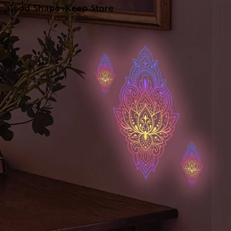 Glow-in-the-Dark Mandala Wall Sticker Removable for Bathroom Living Room Porch Home Decor - Bedroom Wall Art Deco