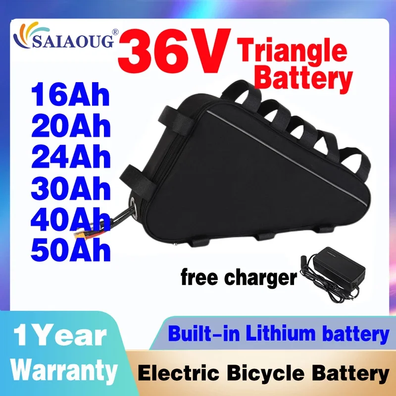 

36V50Ah Original High Quality Triangle Bateria 24Ah 30Ah 40Ah Electric Bike Lithium Battery for 1000W-2000W-3000W Scooter Motor