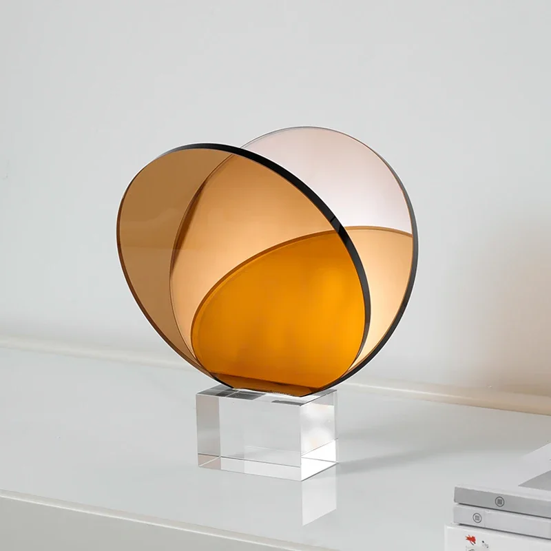 Acrylic Crystal Bookshelf Magazine Rack Ornament Geometric Circular Ornaments Transparent Amber Figurines Home Decoration