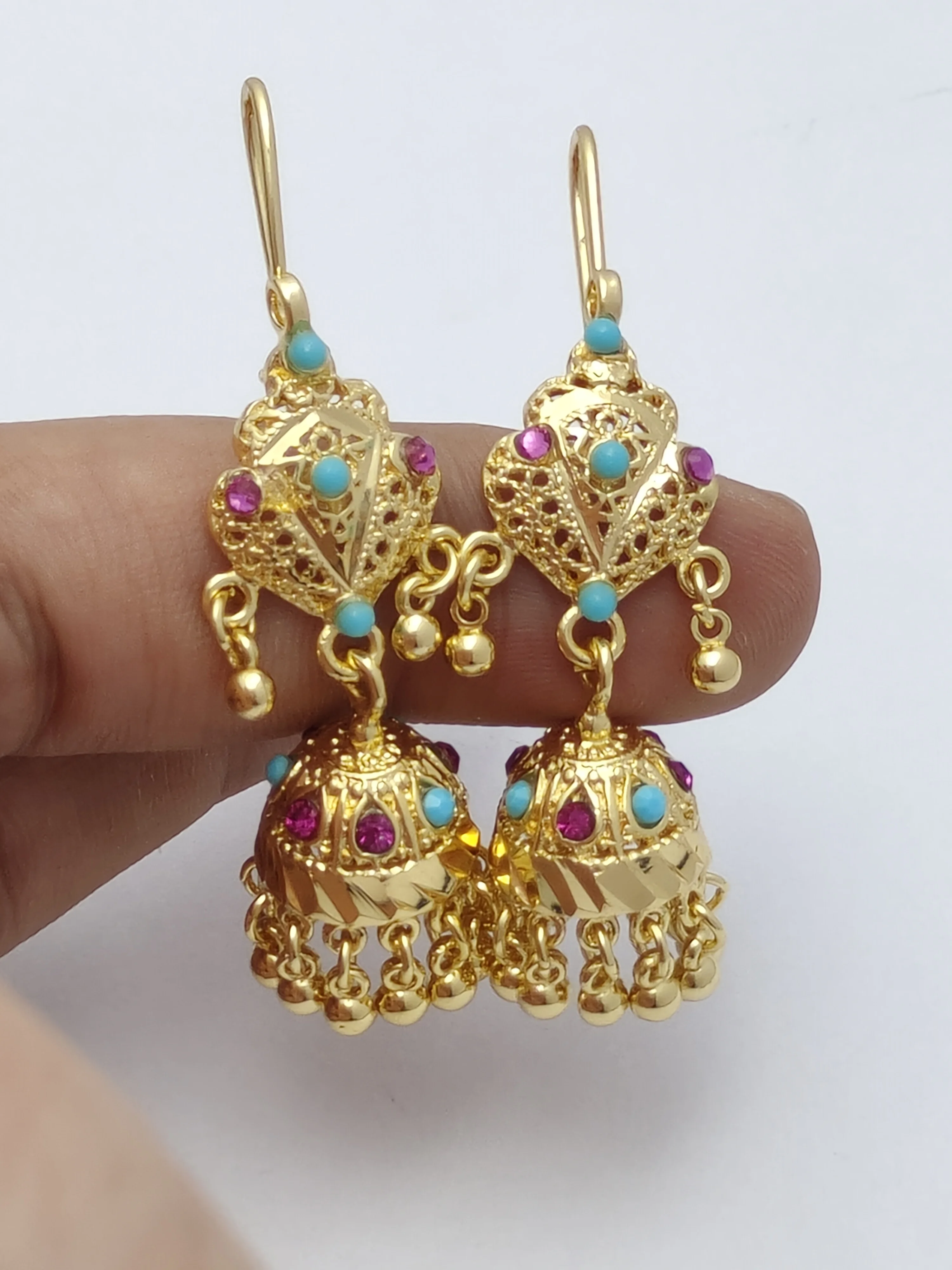 Boho 24k Gold Plated Hanging Earrings Jhumka New Women\'s Rhinestones Tassel Long Earrings 2024 Trend Luxury Jewellery Accesories