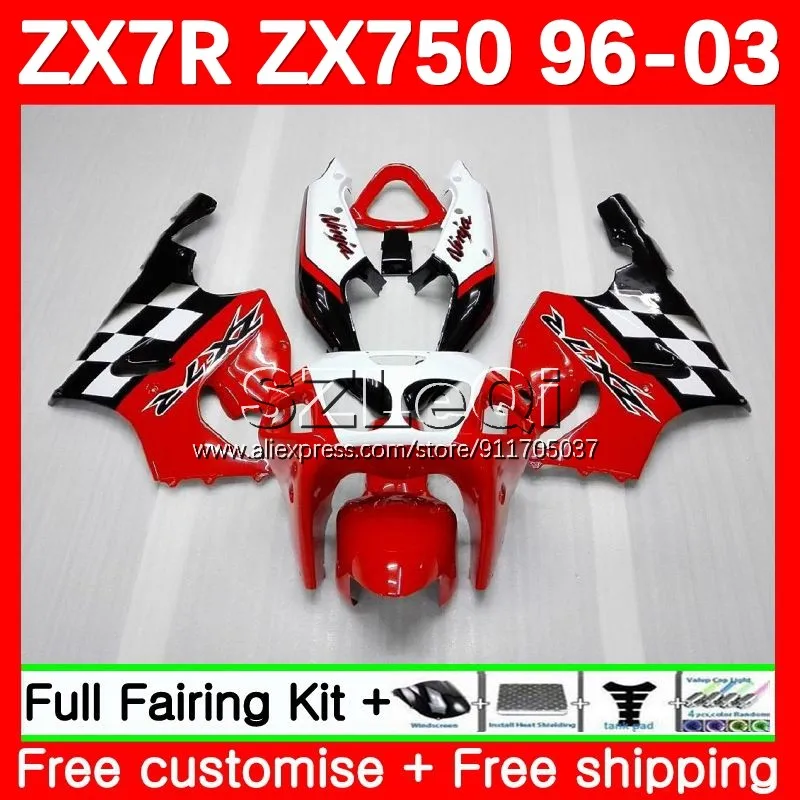 Factory Red Body Kit For KAWASAKI NINJA ZX750 ZX 7R 7 R 750 ZX7R 96 97 98 99 103No.0 ZX-750 ZX-7R 2000 2001 2002 2003 Fairing