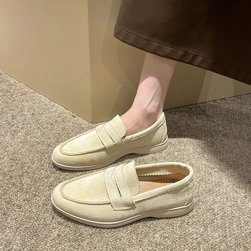 Women Flats 2024 New Fashion Suede Outdoor Causal Walk Shoes Slip-on Lazy Loafers Woman Moccasin Comfortable Mules Driving Shoes