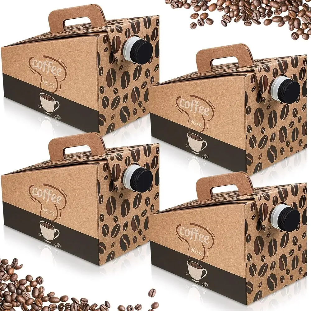 

96 oz Disposable Coffee Dispenser Box - Insulated Hardboard Beverage Carrier with Handle and Lids for Parties and Catering