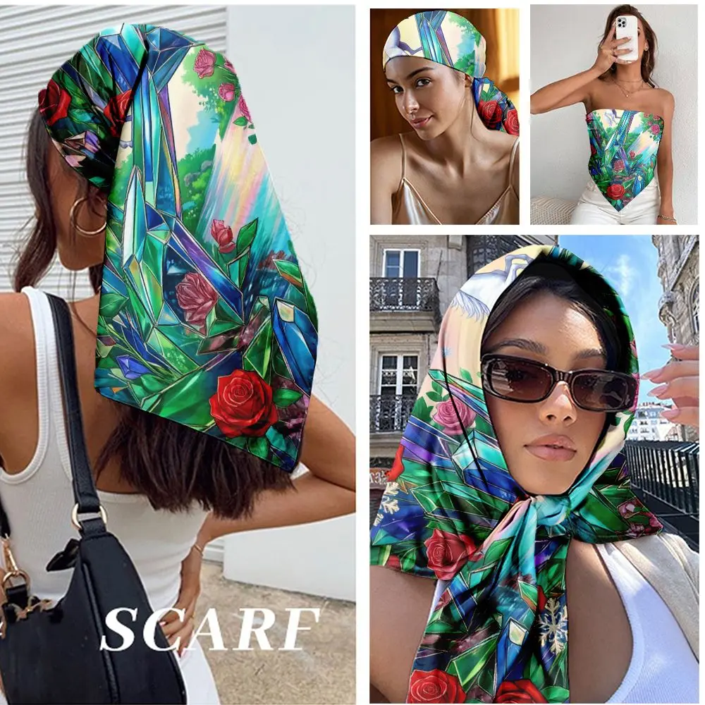 Fashion Minimalist English Letter Square Scarf 90x90cm Female Satin Headscarf Outdoor Beach Cover Up Shawl