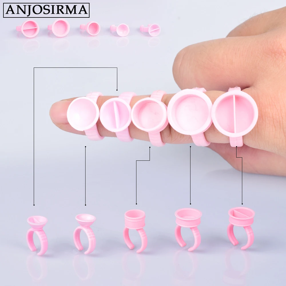 Anjosirma 100 Stuks Wimper Verlenging Gel Cup Delay Cup Enten Valse Wimpers Lijmringen Houder Make-Up Tool