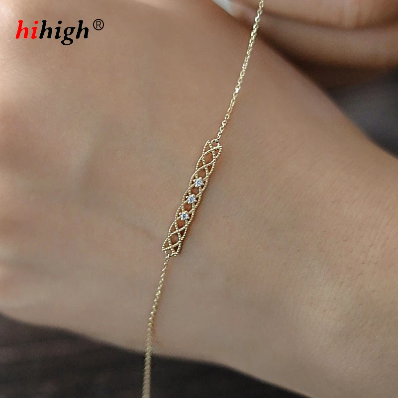 

Court Style Bracelet S925 Sterling Silver Plated with K Gold Bracelet Women &Girls Personality Hollow Out Design Stackable