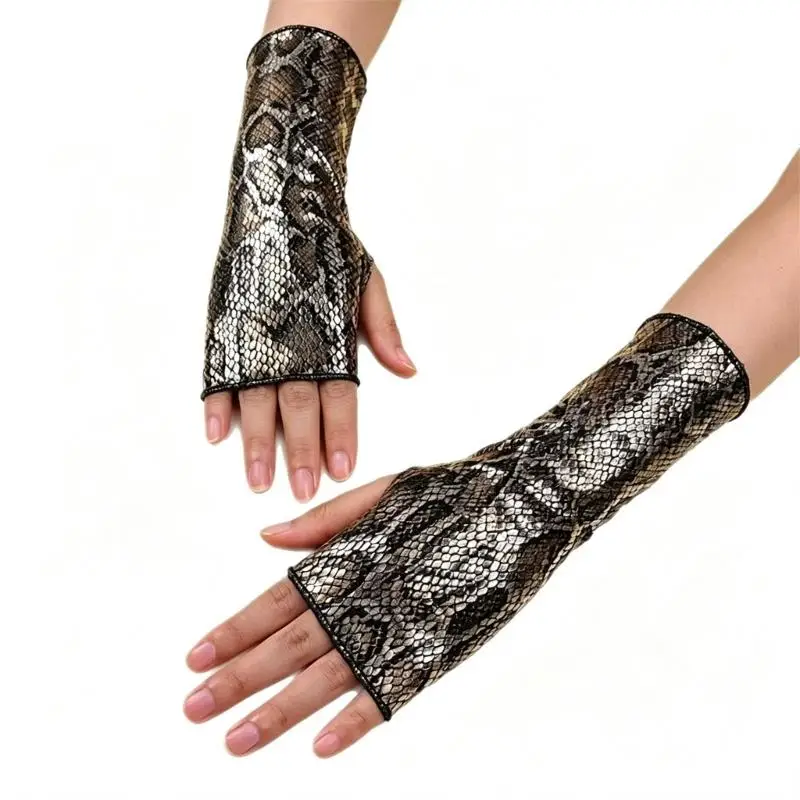 A52E Short Fingerless Gloves for Women, Leopard Printed Handwear with Flexible Stretch for Daily Party Outfit, Photo Styling and