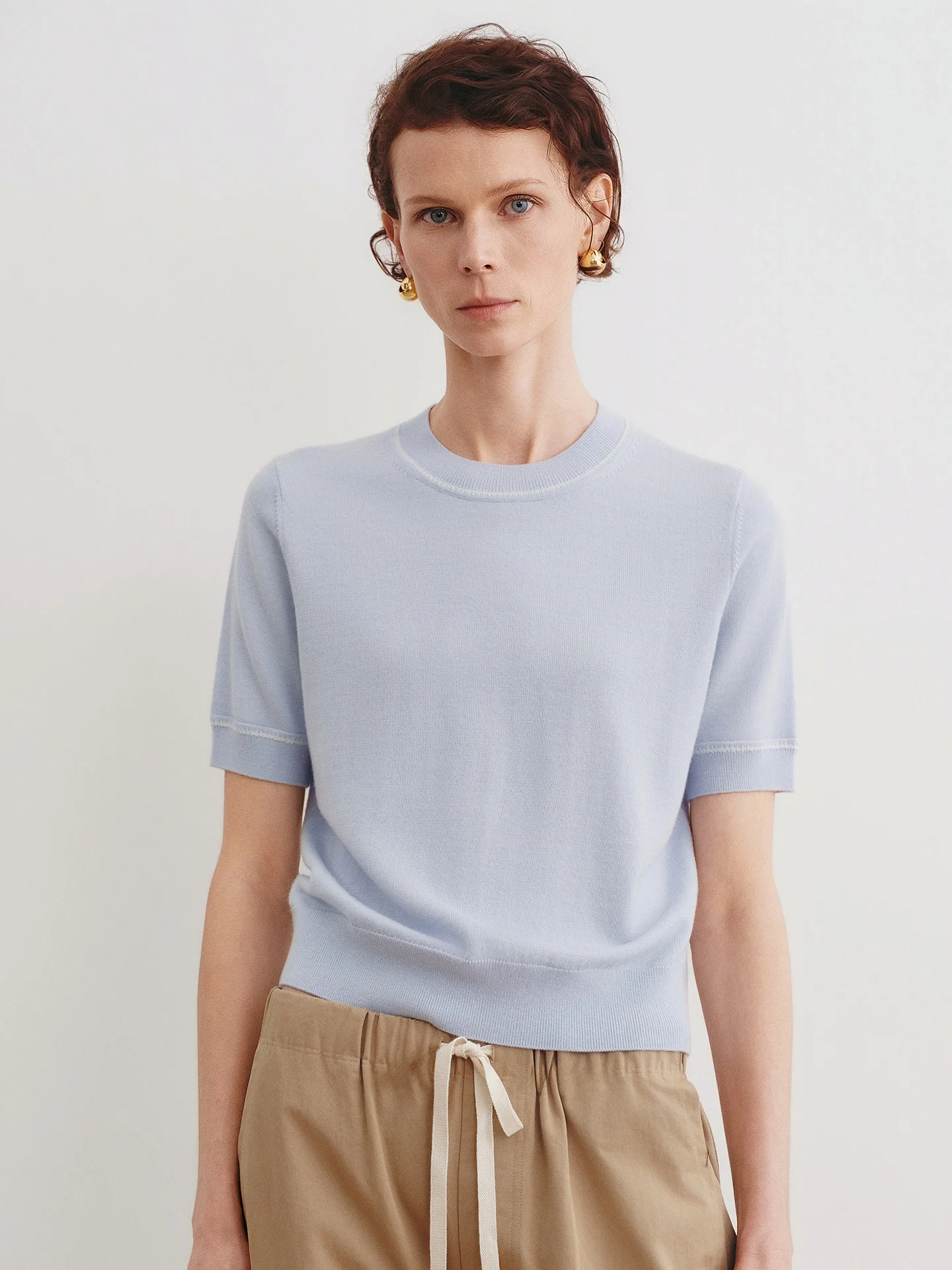 

Свободный вязаный свитер с коротким рукавом, с цветовыми блоками, круглым вырезом, из мягкой шерсти, повседневный женский топ