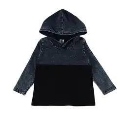 Top kds t-shirt long sleeves baby clothes boy/girl clothes hooded shirt child school clothes denim blue autumn winter clothes