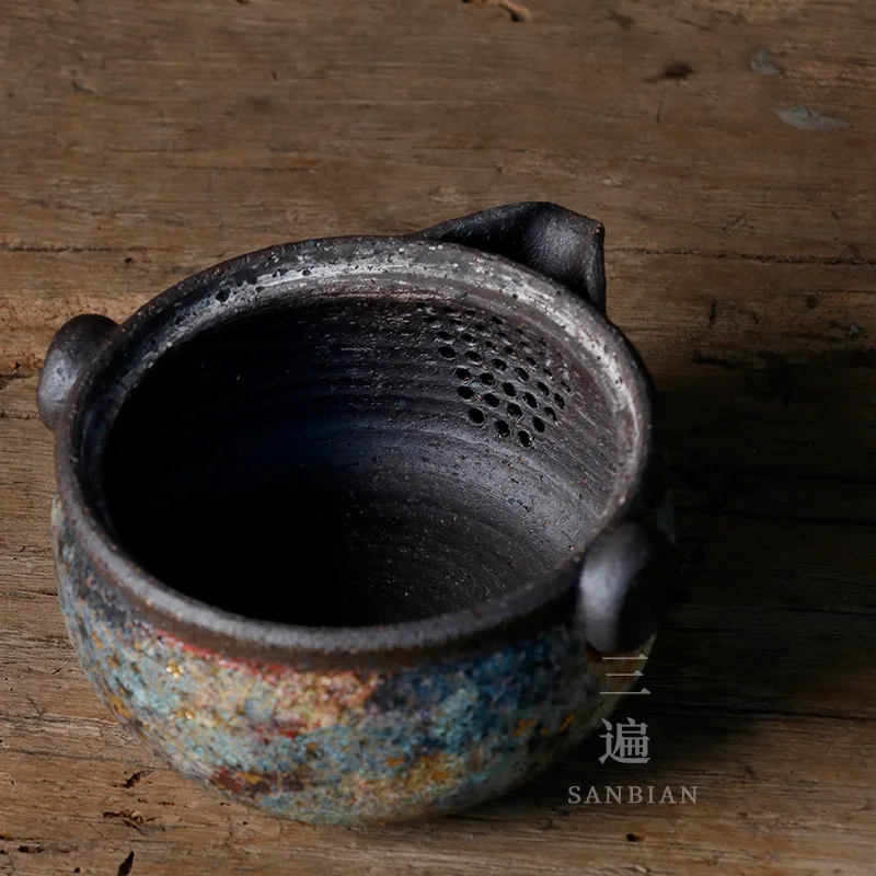 ★★【Handmade】Japanese Rock Mine Aquarius Pot Handmade Firewood Fish Pot Little Teapot Stoneware Tureen Pot