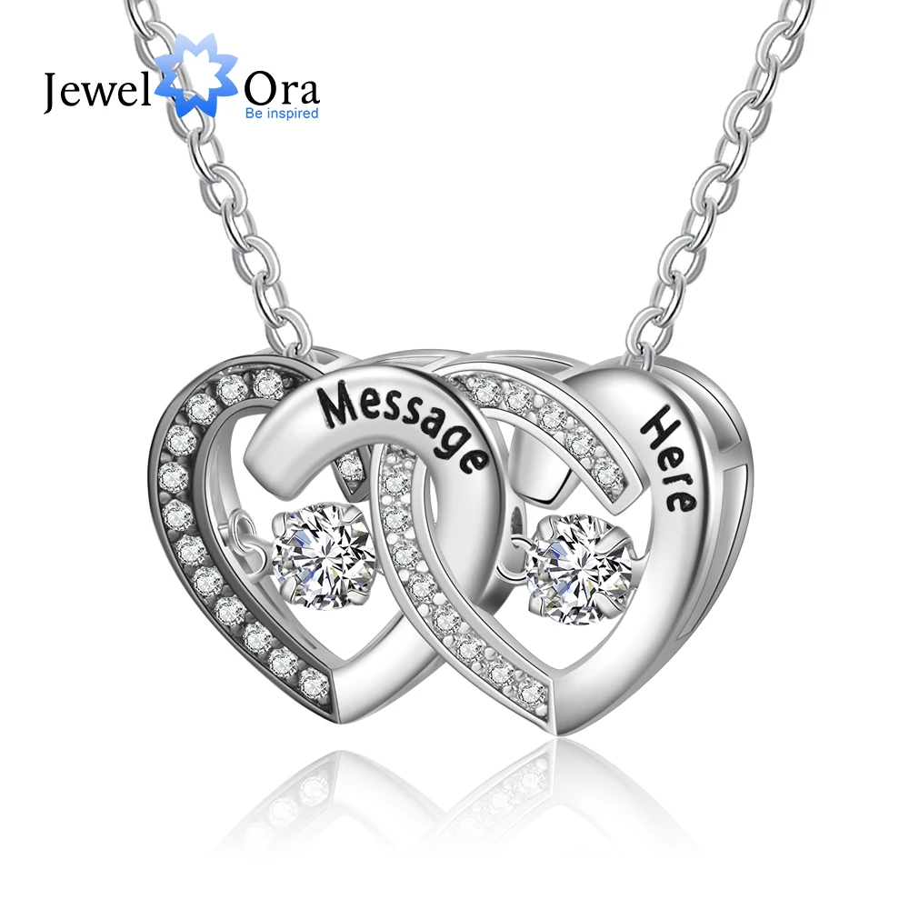 

Personalized Engraved Name Double Heart Necklace Customized 2 Birthstone Pendants Wedding Jewelry Anniversary Gifts for Women