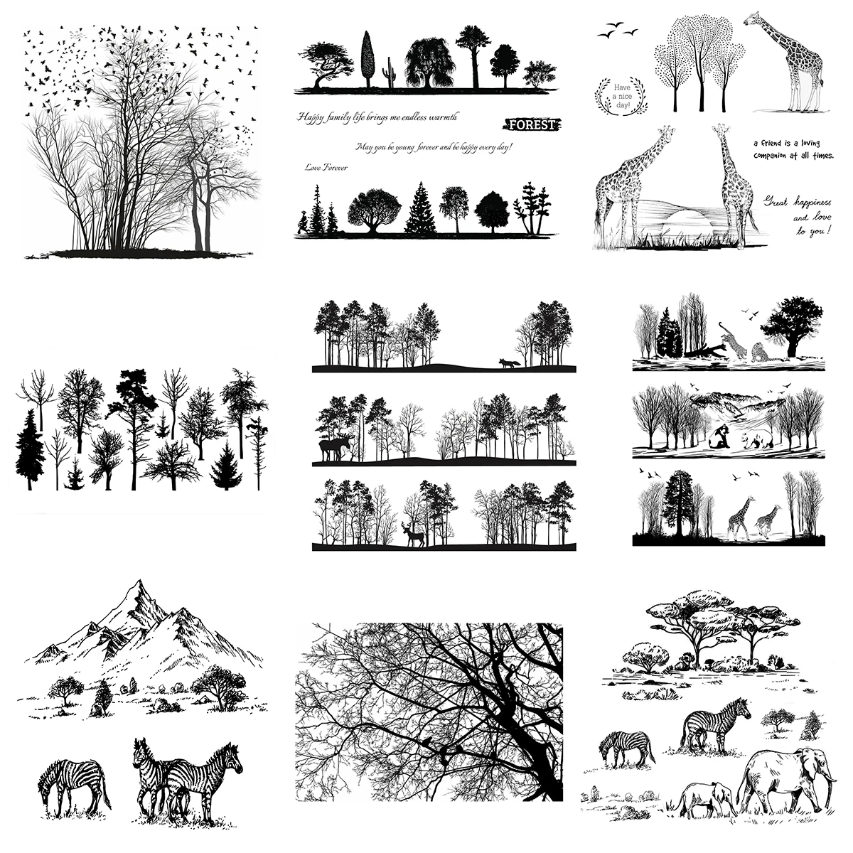 Wild Forest Animals | Tree Silhouettes Collection Clear Stamps For DIY Scrapbooking Decorative Card Making Crafts Fun Supplies