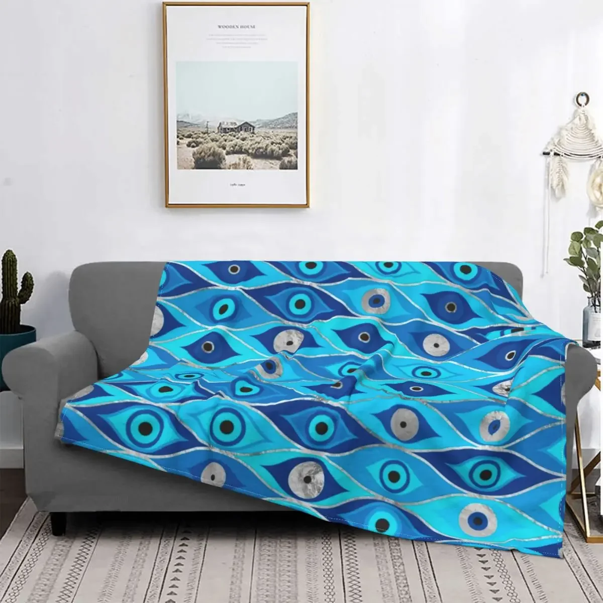 Greek Mati Mataki Matiasma Evil Eye Pattern Blankets Fleece Spring/Autumn Portable Soft Throw Blanket for Bed Office Quilt