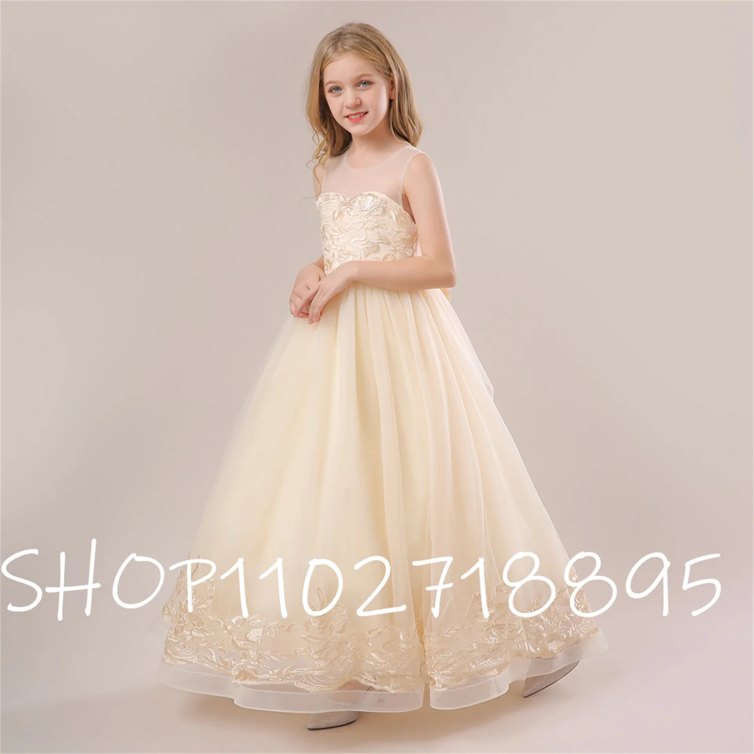 

Flower Girl Dresses Fluffy Tulle Round Neck Sleeveless First Communion Birthday Party Graduation Banquet Children's Clothing