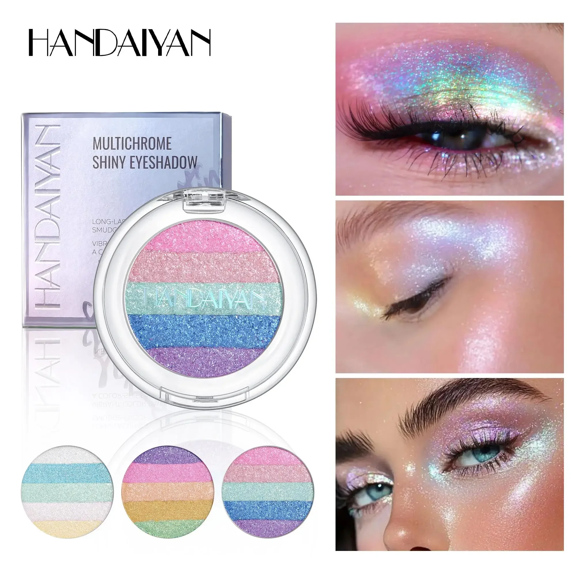 Langlebige Lidschatten-Palette aus gepresstem Puder, wasserfest, hochpigmentierter Regenbogen-Textmarker, Chamäleon-Glitzer-Schönheit