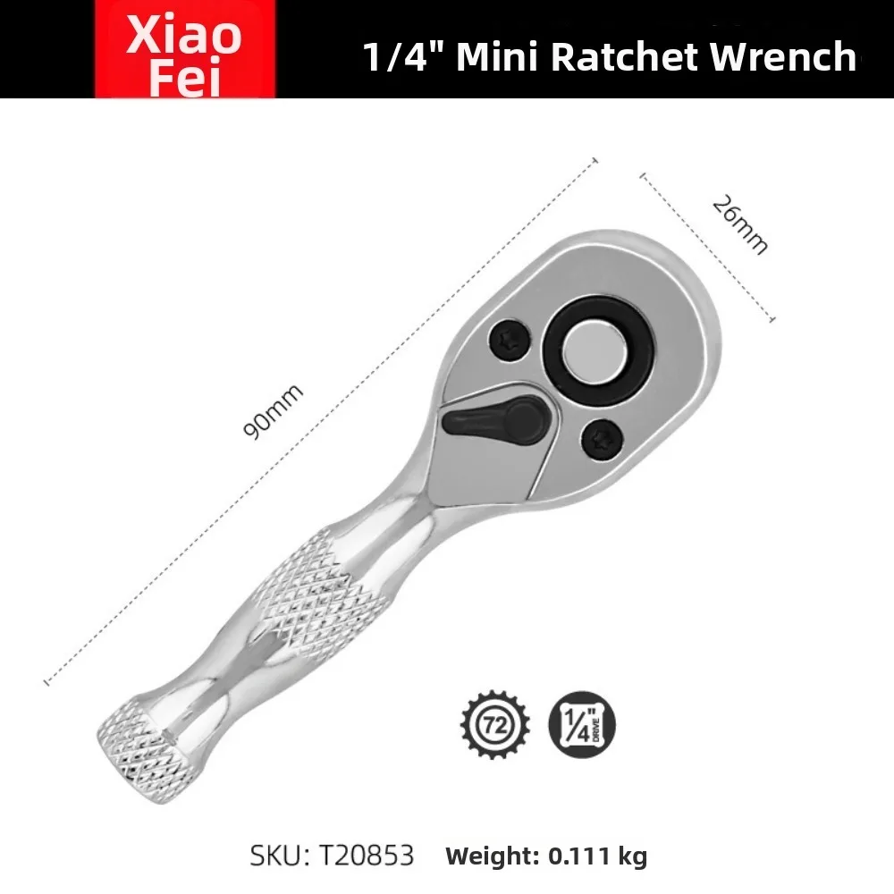 72 Tooth Ratchet Wrench 1/4 3/8 1/2 Inch Drive 2-in-1 Design Dual Head Wrench Stubby Size Quick Socket Feature