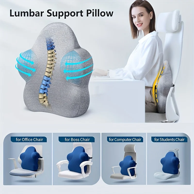 Office Chair Lumbar Support Pillow, Back Support Pillow for Car, Memory Foam Back Cushion, Adjustable Straps Office Chair