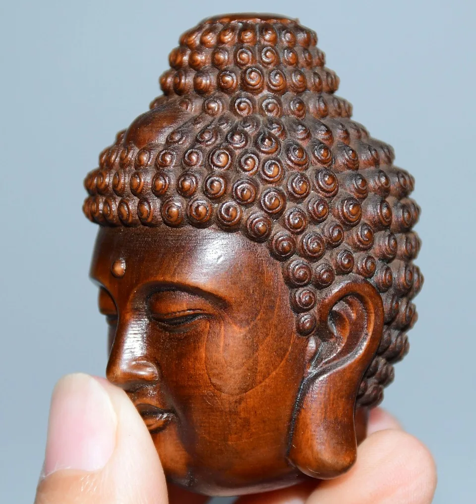 

8"Tibetan Temple Collection Old Boxwood hakyamuni Buddha Head Amitabha Buddha Worship Hall Town house