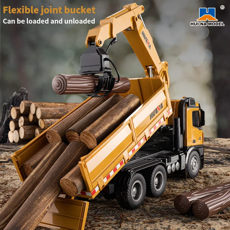 HUINA 1/14 RC Truck-mounted Wood Grab Dump Truck 2.4GHZ 26CH Remote Control Alloy Wood Grab Engineering Vehicle Model Toy